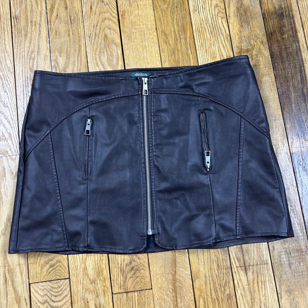 Wild Fable Faux Leather Mini Skirt Zipper Front Black Size L - Picture 1 of 3
